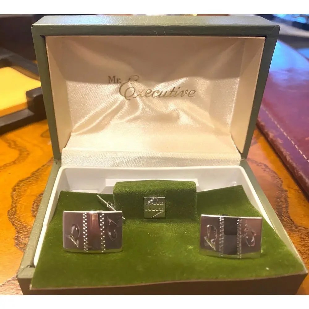 VTG Sterling Silver Mr X (Executive) Cufflink Set, IOB